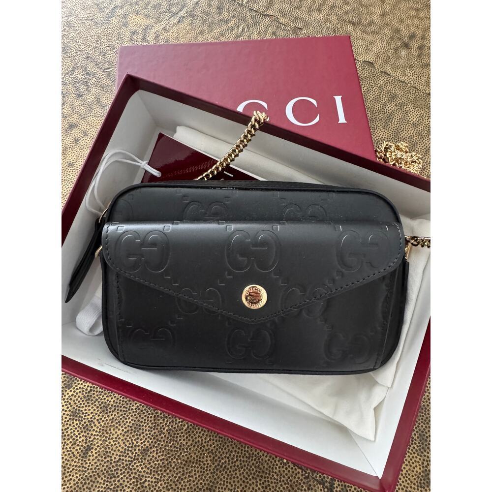 Gucci GG Super Mini Shoulder Bag Black Leather with Chain Strap Brand BNIB - Picture 4 of 11
